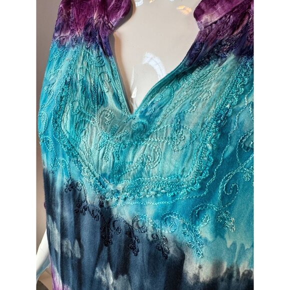 Vintage Indian Tropical Fashion Tie-Dye Tunic Top One Size 100% Rayon Embroidere - Picture 4 of 16